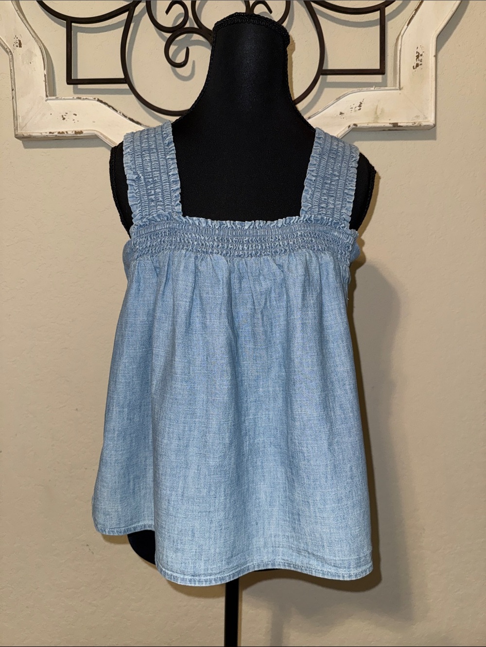 a.n.a Light Chambray Smocked Strap Tank
